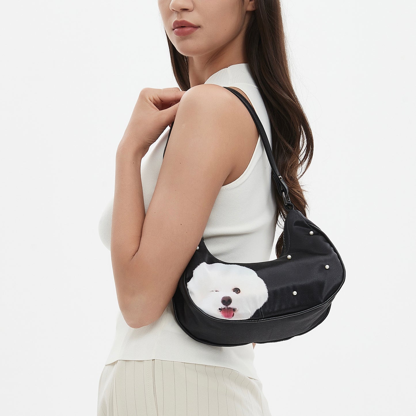 Custom Pearl Satin Shoulder Bag
