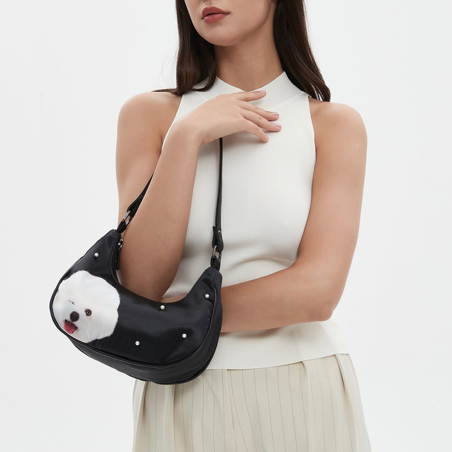 Custom Pearl Satin Shoulder Bag