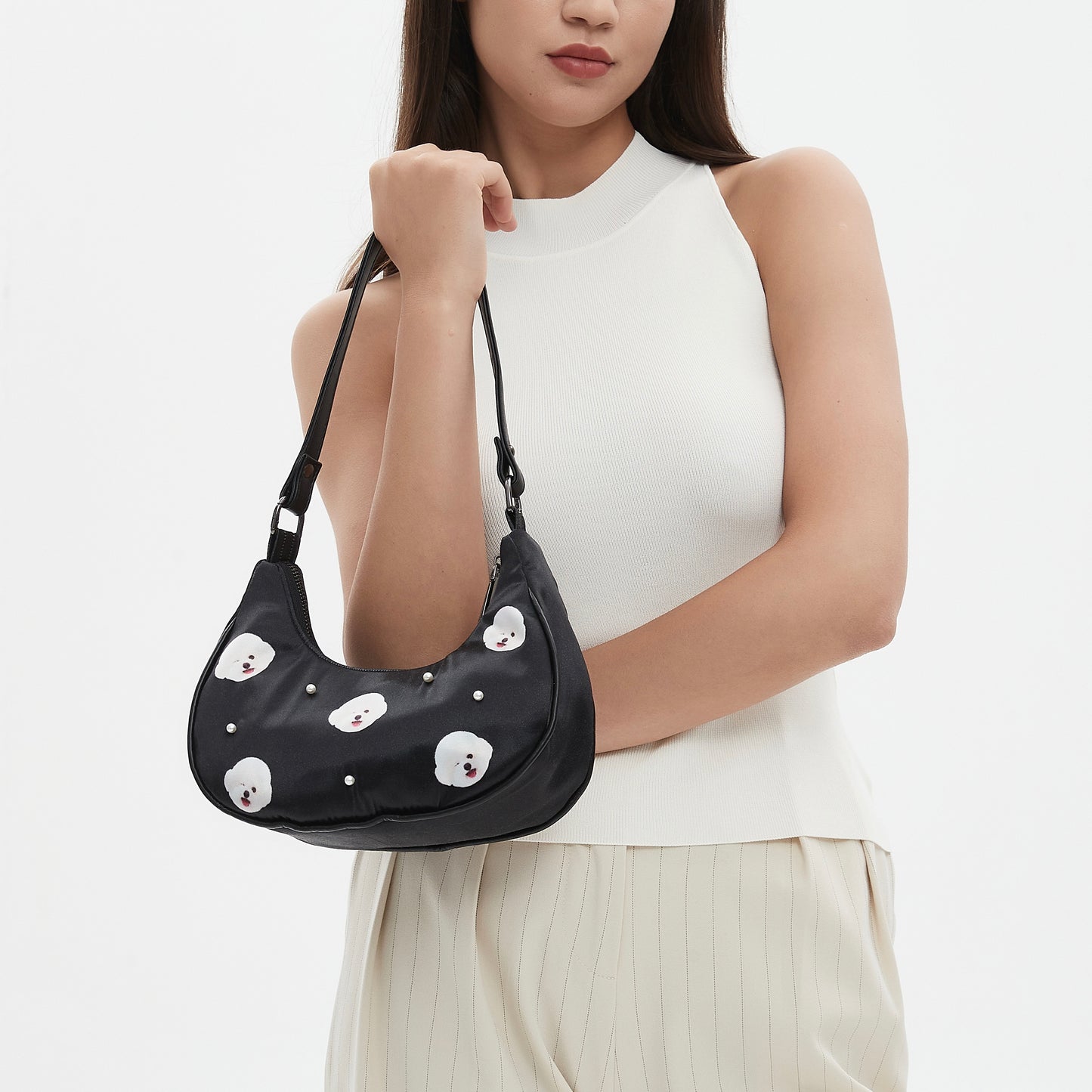 Custom Pearl Satin Shoulder Bag